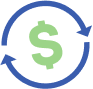 green dollar sign with two blue arrows