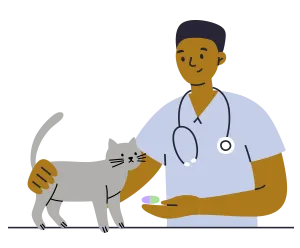 Illustration of a vet with a cat